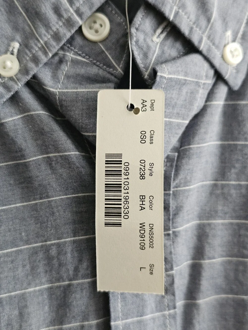 NWT J.Crew Slim Cotton Heathered Shirting Blue Stripe Button Down Shirt Mens L